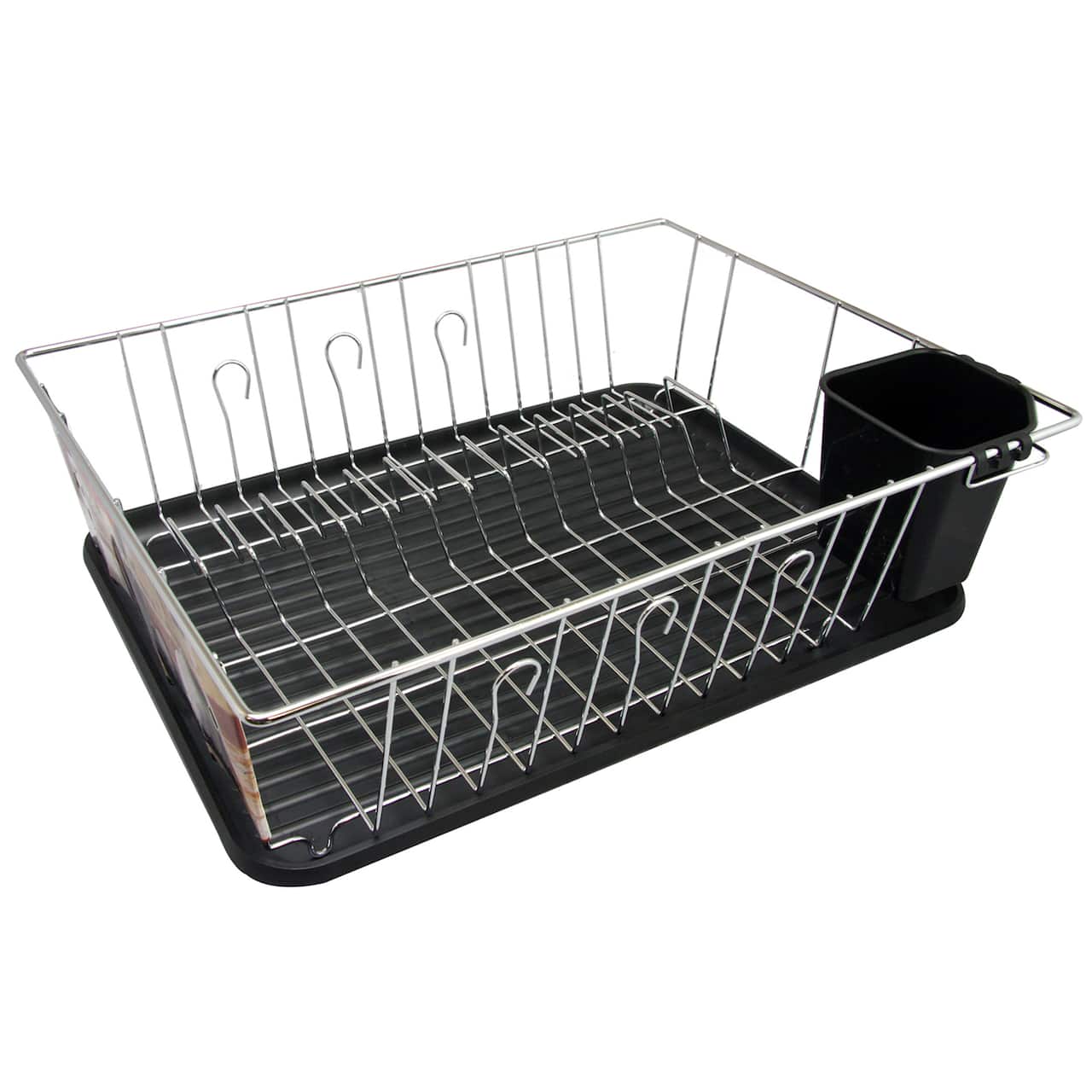 MegaChef 16" Chrome-Plated Black Plastic Countertop Drying Dish Rack